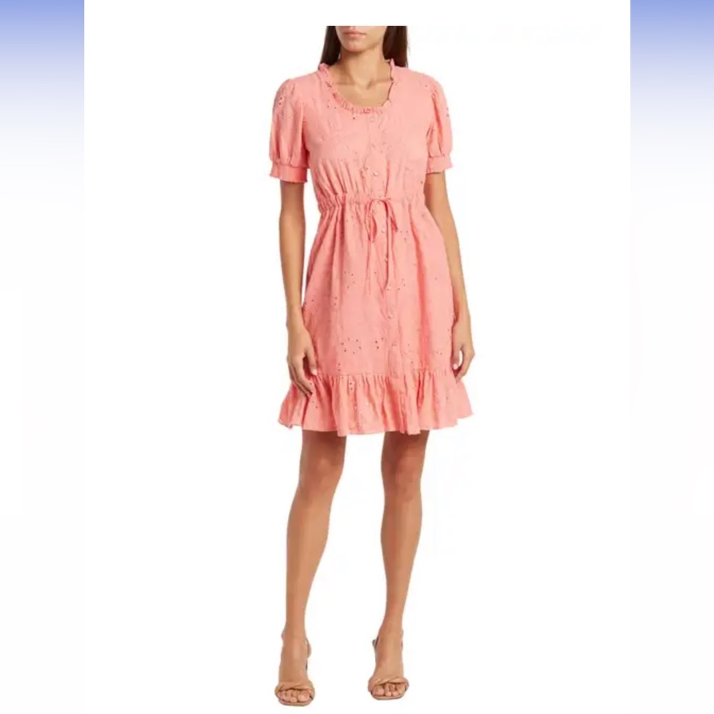 💞NEW💞Nanette Lepore | Cotton Eyelet Puff Sleeve Dress In Light Flamingo